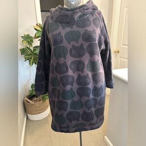 Cat Pattern Cozy Sweatshirt Dress in Dusty Purple and Teal